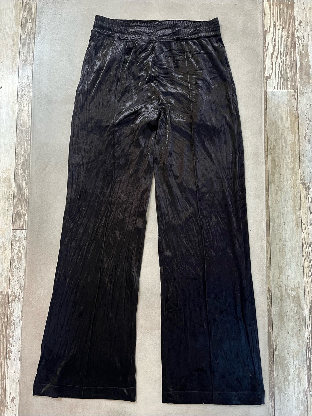 Lysse Black Velour Velvet Front Seam Wide Leg Pant Size Small